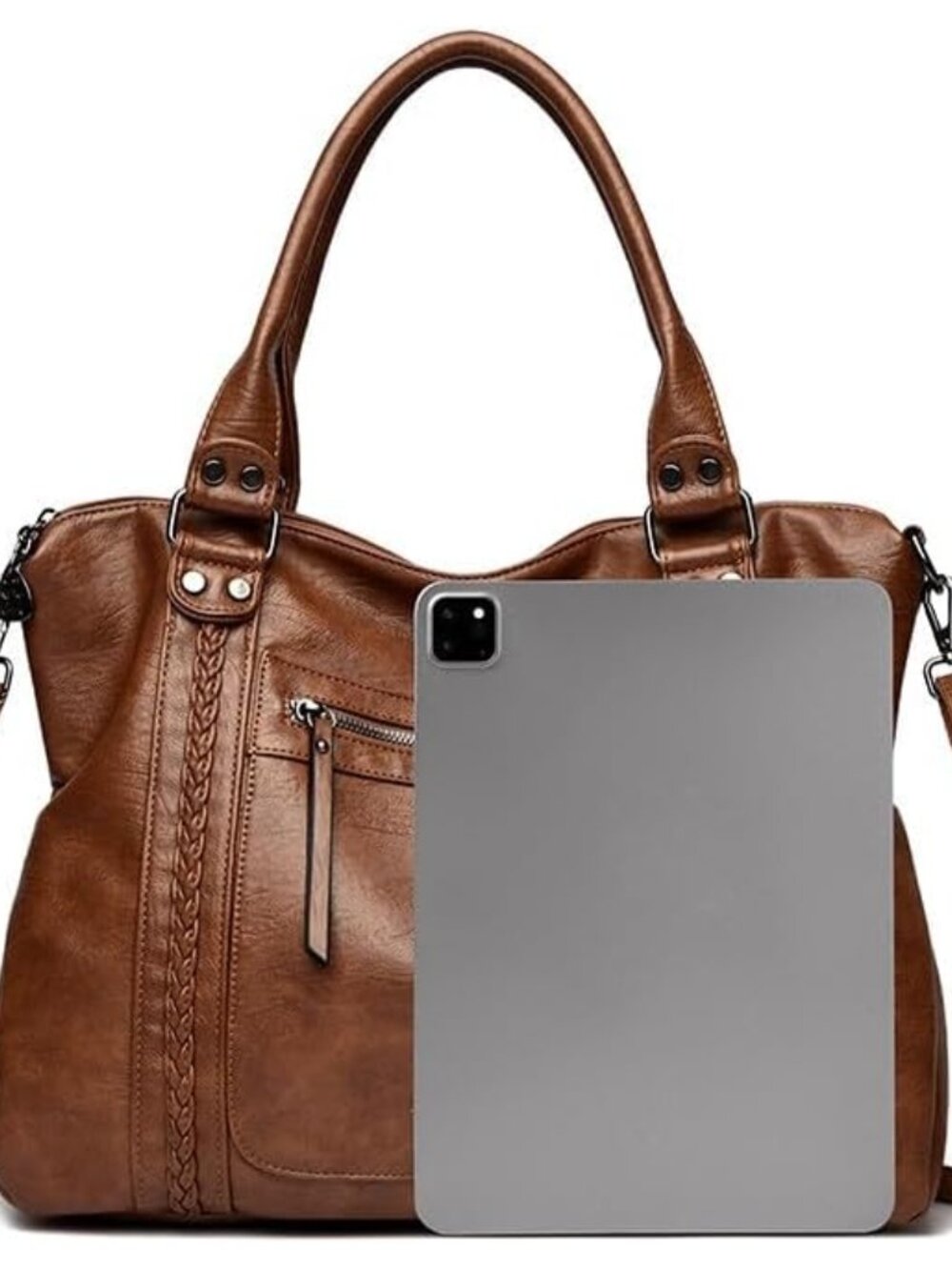 Women's Vintage Tote Bag, Retro Vegan Leather Shouler Bag Large Capacity, Trendy - Picture 6 of 7